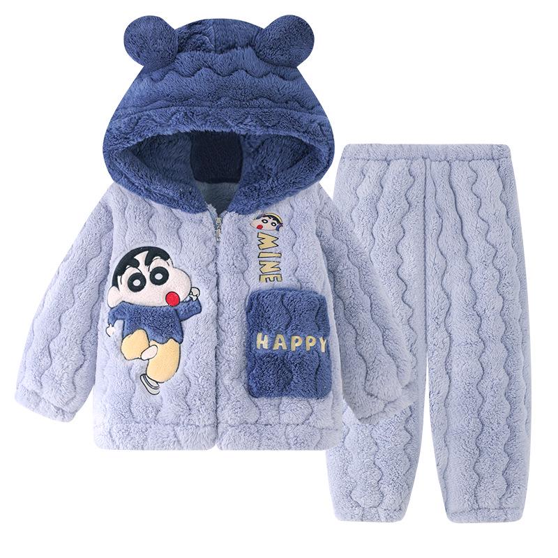 Boys' Thick Flannel Pajama Set - Children's Coral Fleece, Spring/Autumn 2025.