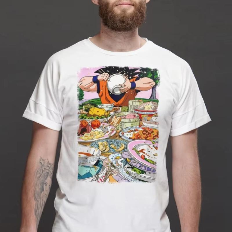 Dragon Ball Anime Son Goku Eat Printed T-shirt Men's and Women's T-shirt Men's Top Sports T-shirt Men's T-shirt Summer Tee 2026