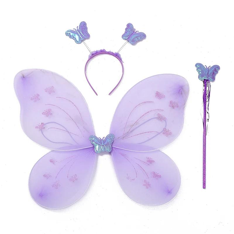 Led Butterfly Wings Light Up Angel Wings Kids Hair Bows Girl Headband Costume Girls Dress Props Party Angel Luminous Fairy Wings