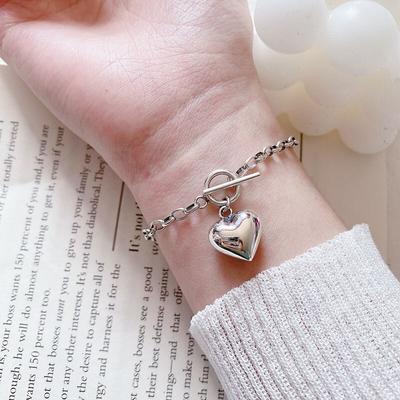 Bracciale con Charm Cuore d'Amore in Argento Sterling 925 Bracciale Moda Retrò Per Donna Gioielli Con Chiusura a Moschettone S -B367