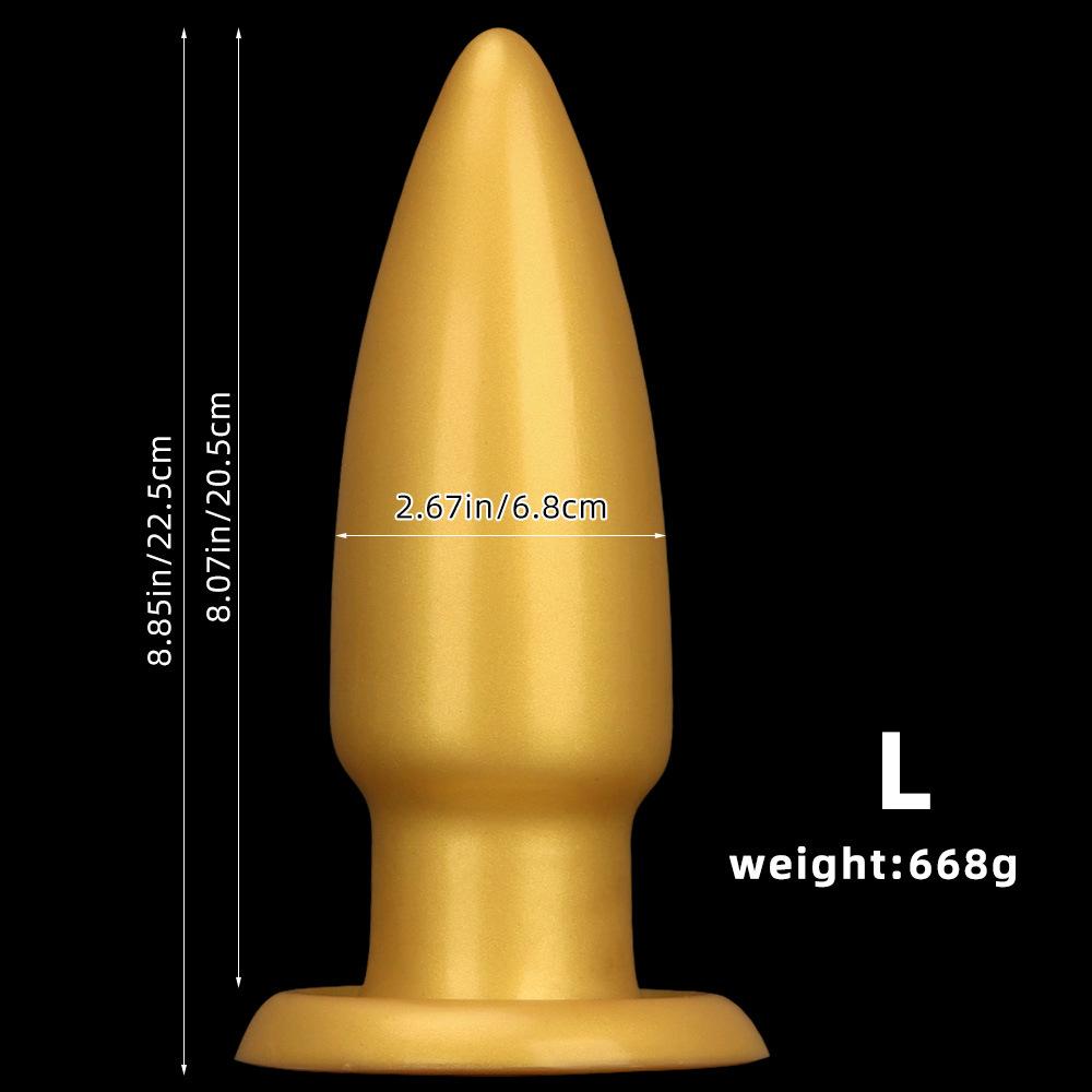 Multi Sized Pointed Golden Liquid Silicone Super Large Anal Plug Suction Cup Anal Sex Product Toy Anal Expansion Super