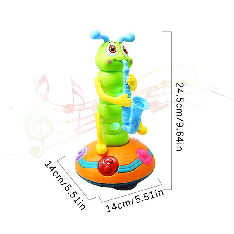 Elektrisk Larve Danseleke, Dansende Larveleke Elektrisk Stående Larve Musikalsk Leke, Lysende Larve Saksofonleke
