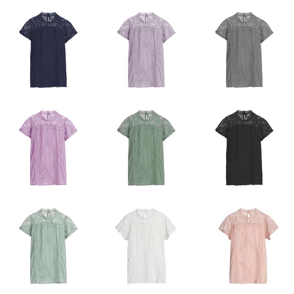 Summer Lace Tee Summer Short Sleeve Geometric Patchwork Lace Top