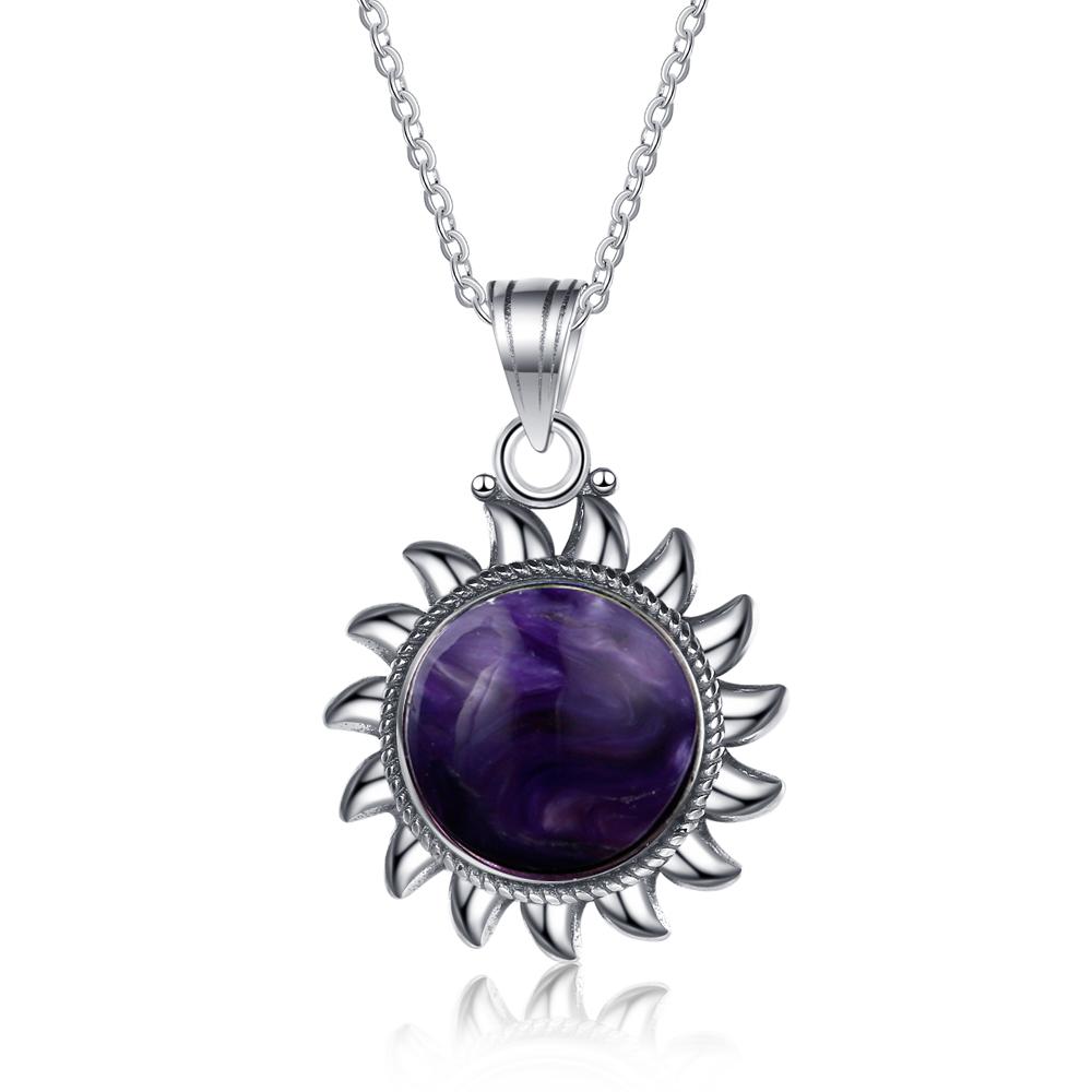 Naturligt Labradorit Ametist Halsband S Silver Vintage Solform Krom Halsband för Kvinnor Gåva