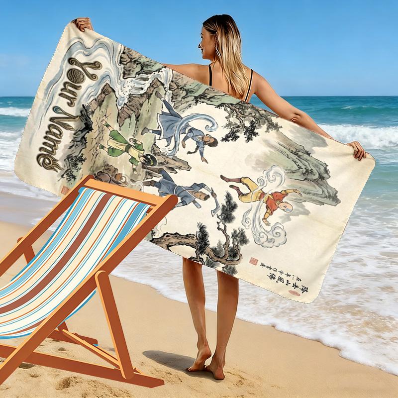 Name Custom TEAM AVATAR Cartoon Print Beach Towel, Large Soft Quick Dry Towel for Beach Camping Swimming