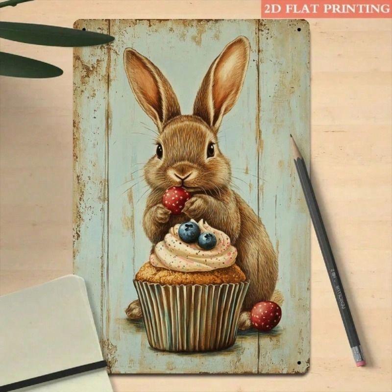 Planetjuice Planetjuice Vintage Rabbit Cupcake Metal Poster Retro Kitchen Wall