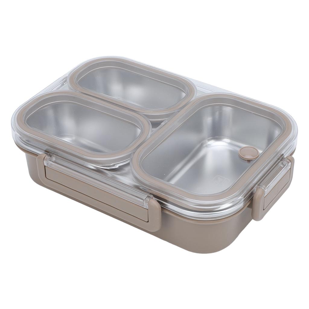 1.2L Lunch Box Container 304 Stainless Steel 3 Compartments Portable Detachable Food Warmer Food Container Khaki