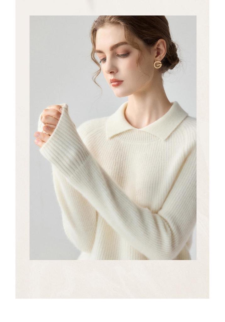 Elegant Lapel Cashmere Knitwear: Women's Long Sleeve Doll Collar Casual Sweater