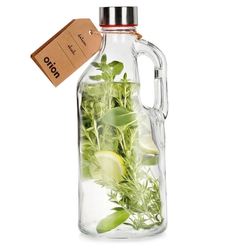 Glass Bottle with Holder for Wine, Liqueur, Syrup, Juice, Lemonade 1.15L