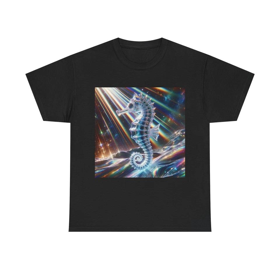 Unisex Adult T Shirt Trippy Seahorse Prism Beam S
