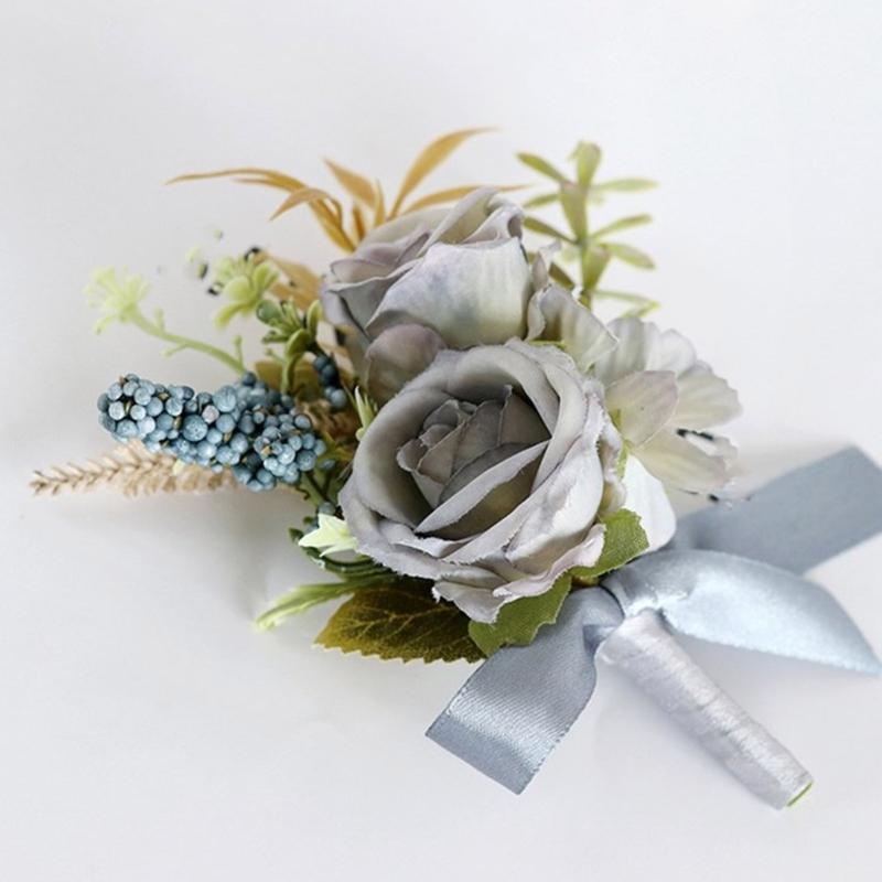 5Pcs Wedding Corsages Boutonniere Prom Boutonniere for Wedding Ceremony Anniversary, Rose Corsages for Bride and Groom,