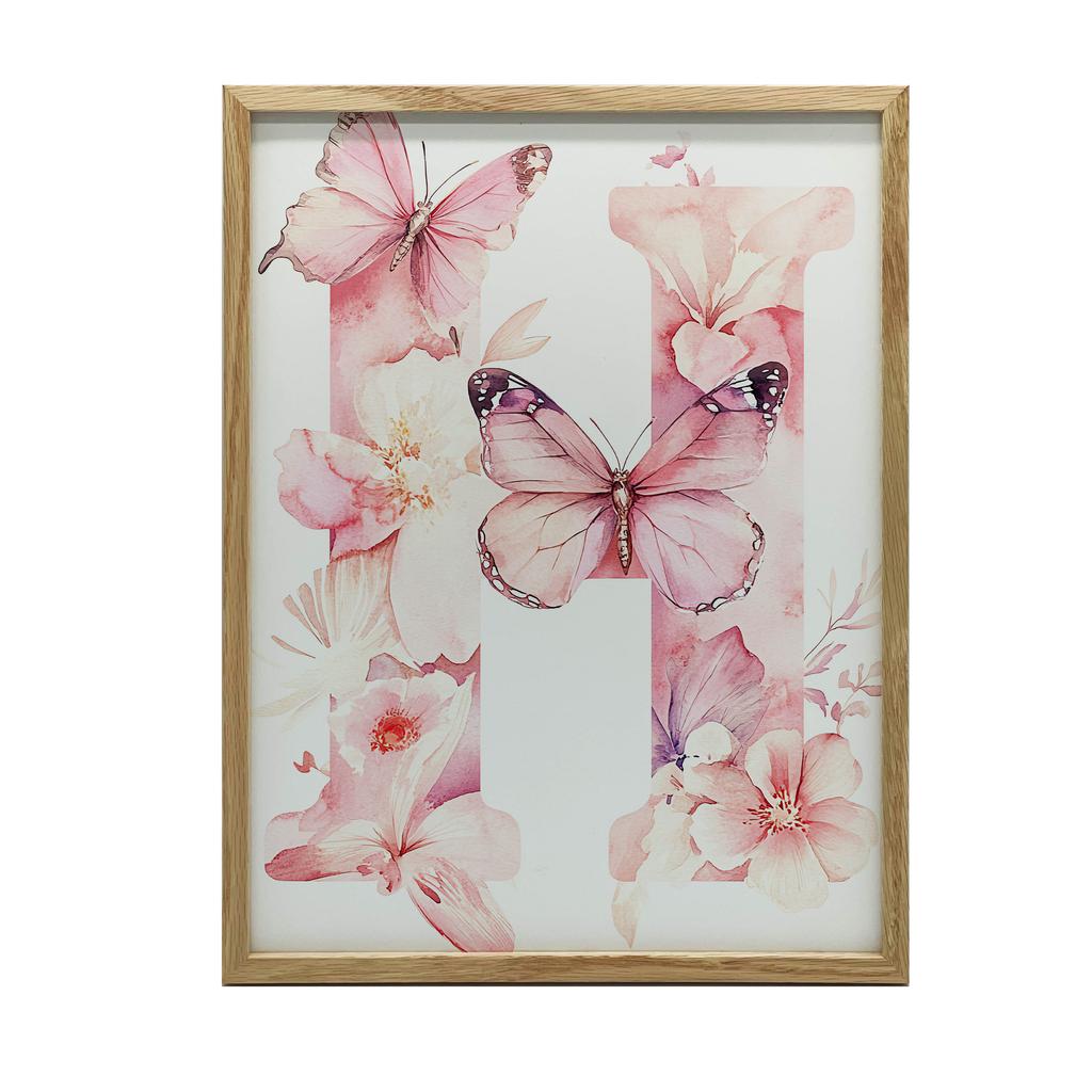 Plakat Romantyczna Litera H Z Kwiatów I Motyli Plakat Romantyczna Litera H Z Kwiatów I Motyli, 50X70 Cm, Rama Aluminiowa Czarna, Papier Matowy 230 Gsm