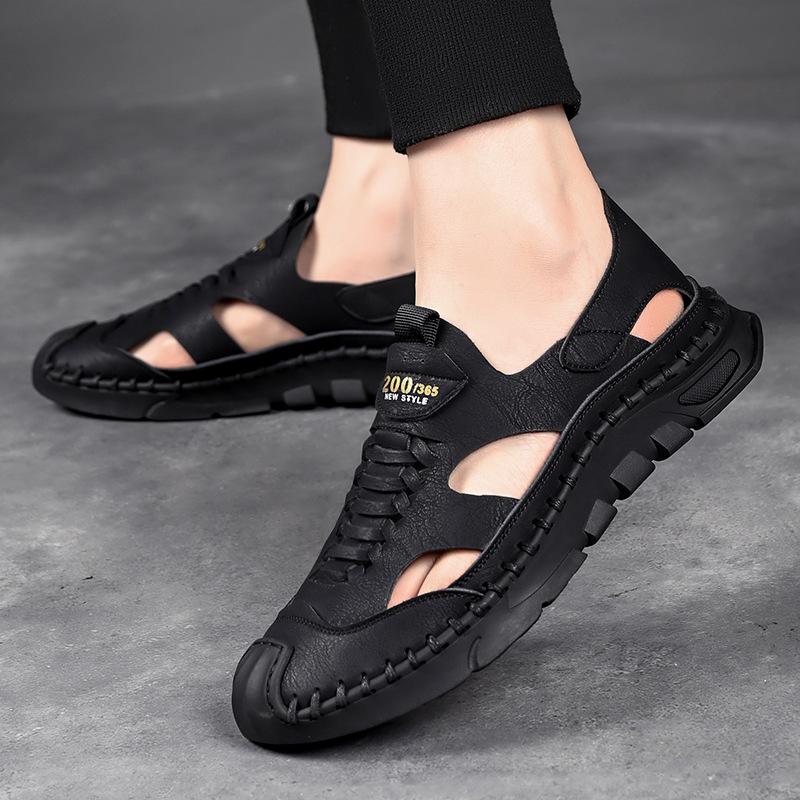 2025 Summer New Men's Roman Sandals Fashionable Versatile Soft Bottom Soft Surface Hollow Breathable Non-slip Deodorant Sandals