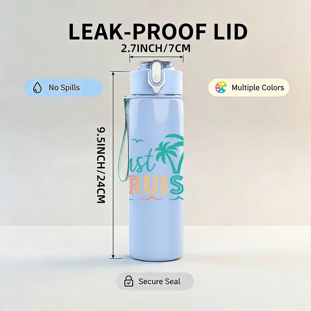 1PC Just Cruisin Tropical Beach Print 750ml Color Plastic Sports Water Bottle Leakproof Flip Straw Lid Suitable for Sports Office Home Use