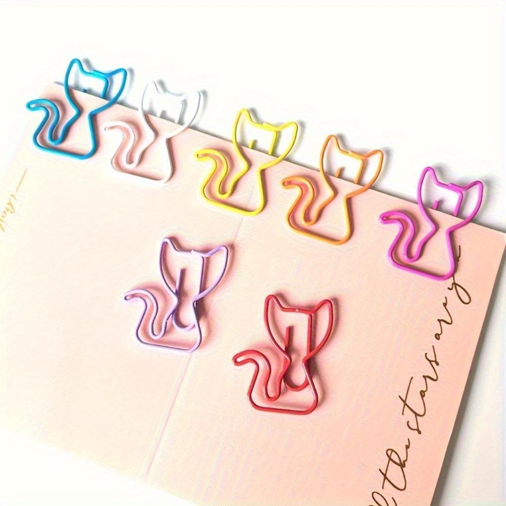 

50/100 pack of 7-color mixed cat shaped paper clips - durable metal office supplies чистый