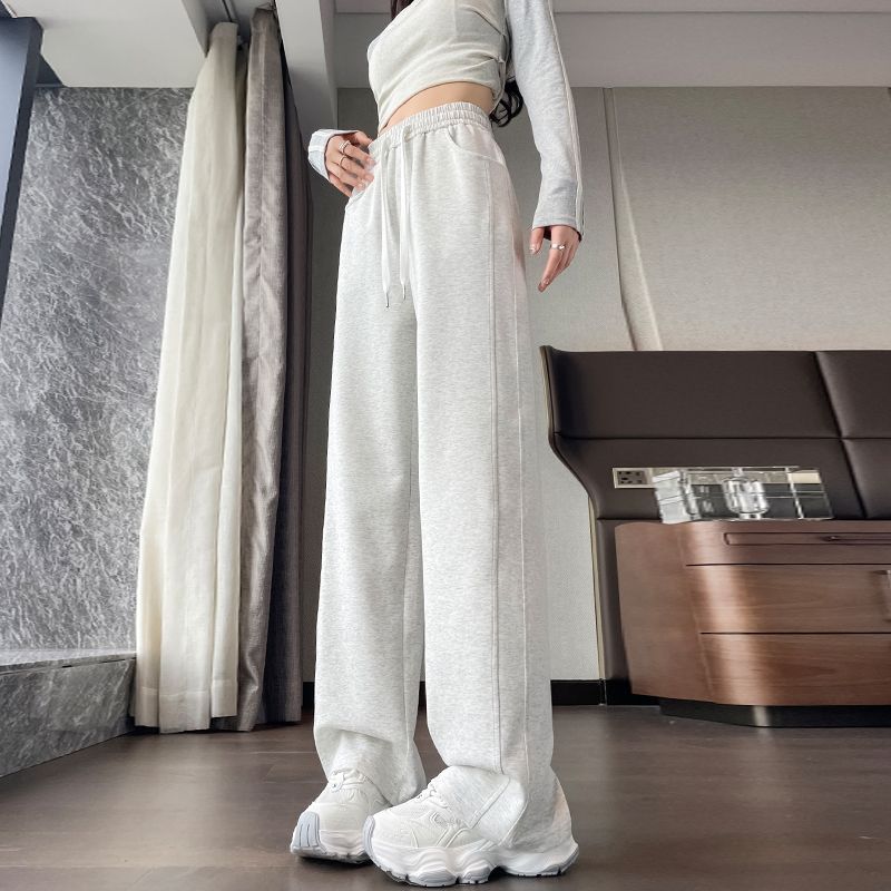 Узкие бананы Широкие брюки для женщин, Весна и Осень Прямые, Осень и Зима Флисовые Повседневные Спортивные штаны S