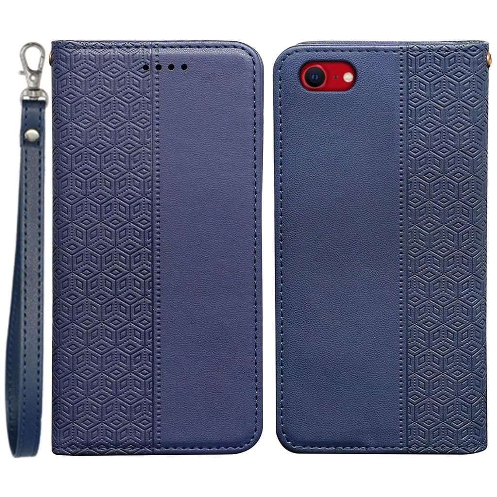 For iPhone 16e Wallet Phone Case Strong Magnetic Checkered Pattern Imprint Leather Flip Cover