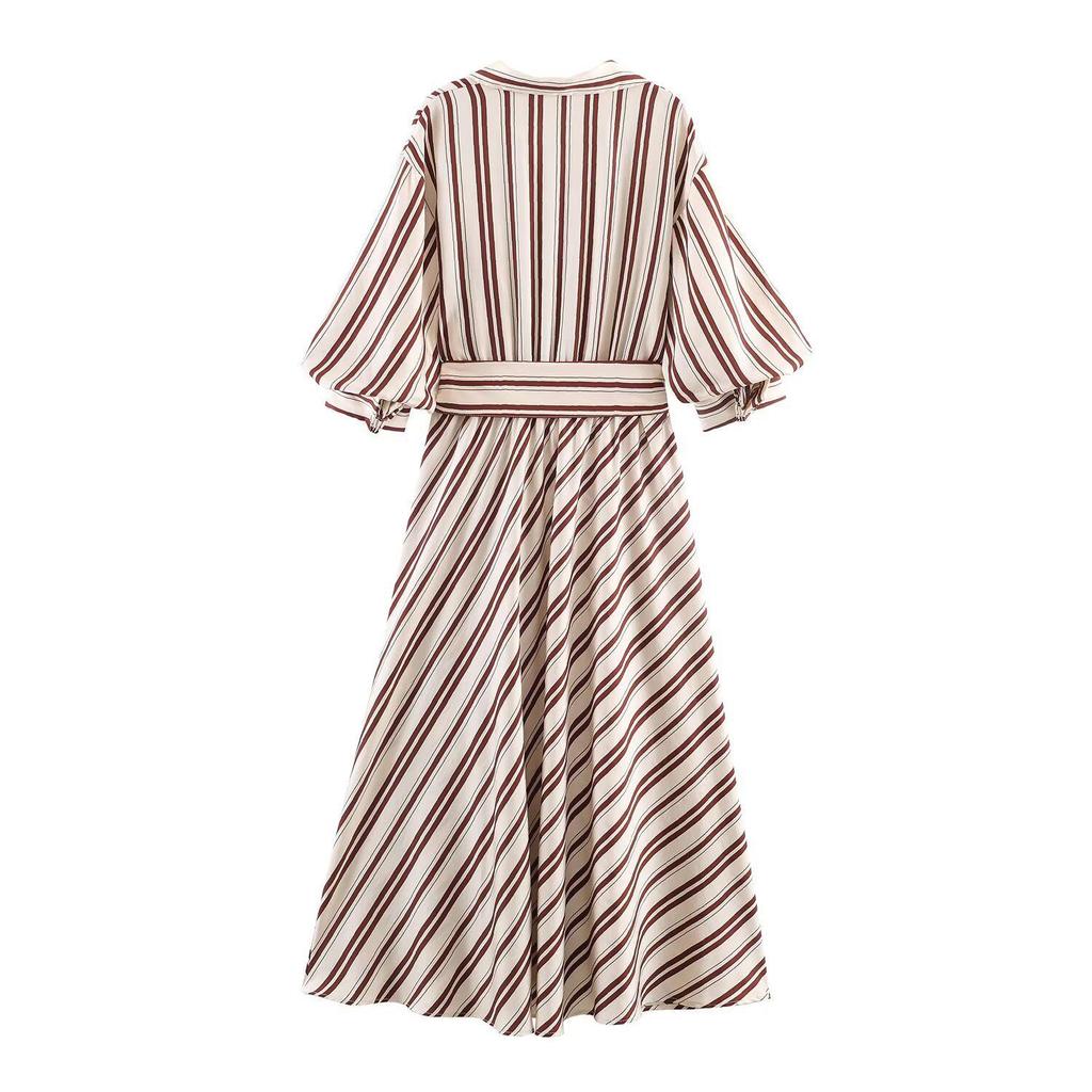 2026 Spring Elegant European & American Style Striped Midi Dress for Women