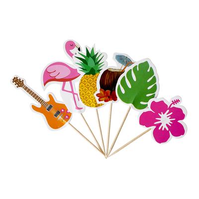 24 Stück Hawaiianische Cupcake-Topper Flamingo Ananas Palmblätter Zahnstocher Tropischer Sommer Strand Geburtstagsparty Kuchen Dekoration