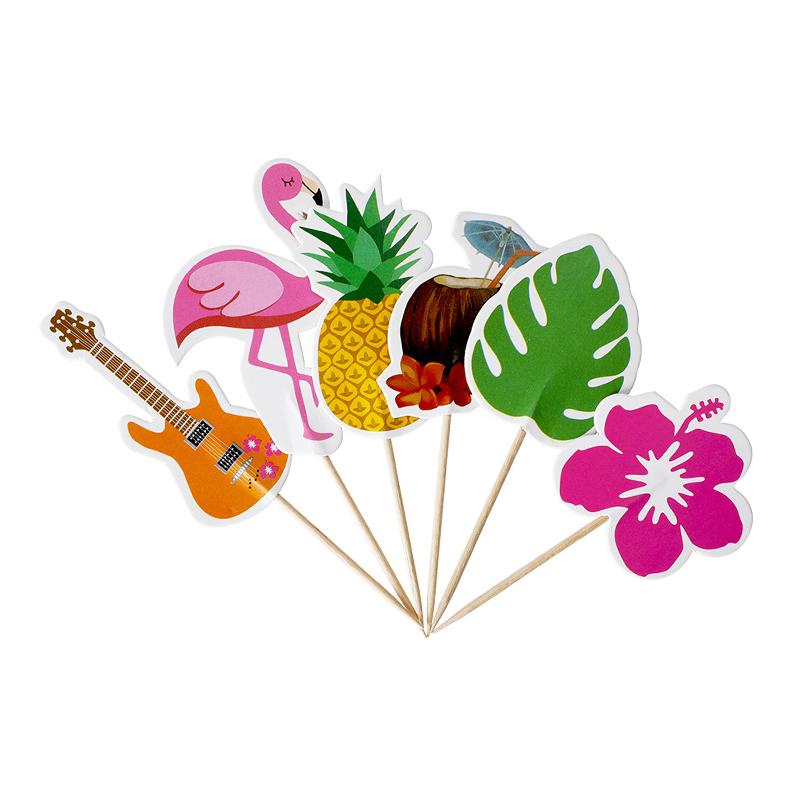24Pcs Hawaiian Cupcake Toppers Flamingo Pineapple Palm Leaves Toothpicks Tropical Summer Beach Birthday Party Cake Decoration