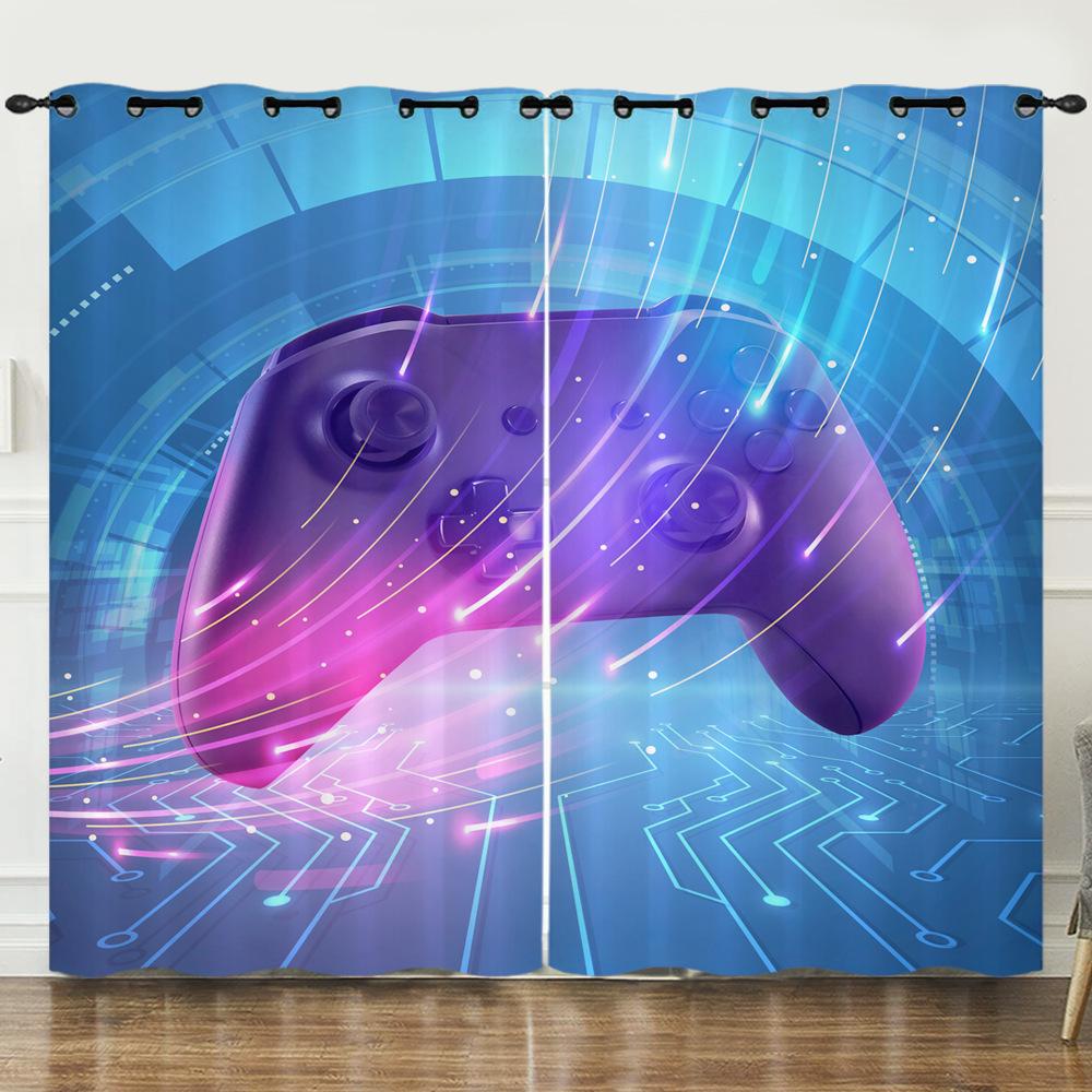 Curtain Gamepad 3D Digital Printing Blackout Curtain Punching 2pcs*97cm*114cm*2