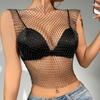 Hot-selling Grid Diamond-encrusted Small Vest Sexy Hollowed-out Bouncy Women's Top