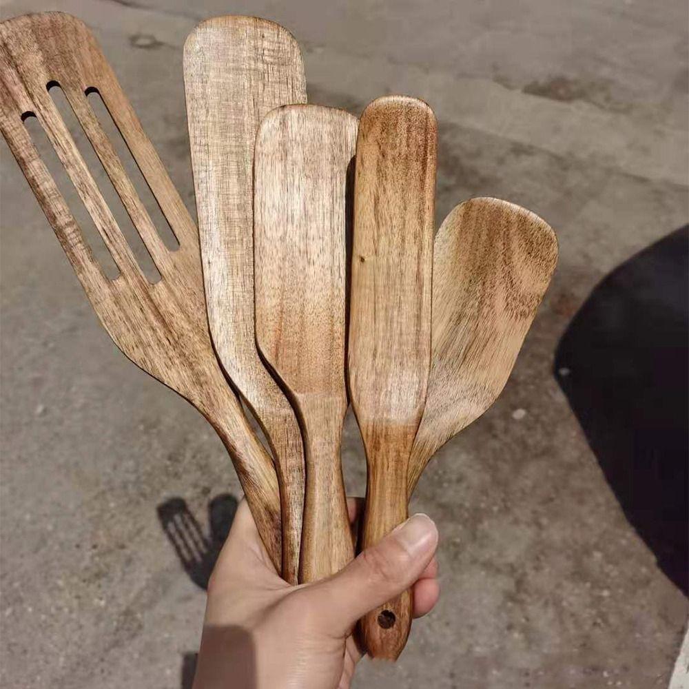 High Temperature Resistant Long Handle Spatula Natural Wood Kitchen Leakage Shovel  Kitchen Utensil