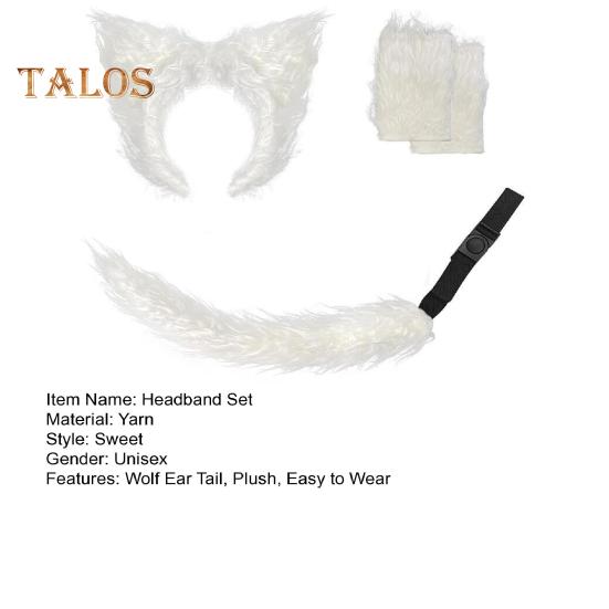 Wolf Ear Tail Set Realistic Design Plush Headband Gloves Tail Set Halloween Parties Role-Playing Accessories