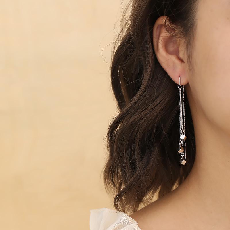 Slimming Korean Tassel Earrings - Trendy Geometric Square Design 2025