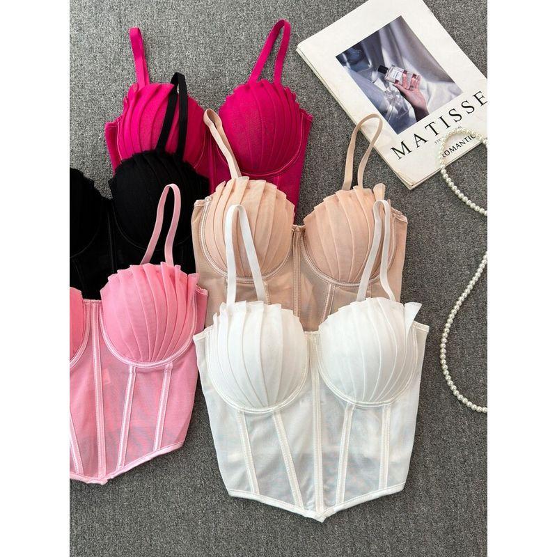 European American Summer New Mesh Folding Sexy Fishbone Camisole Women's Clothing Base Ride Outer Wear Short Tops