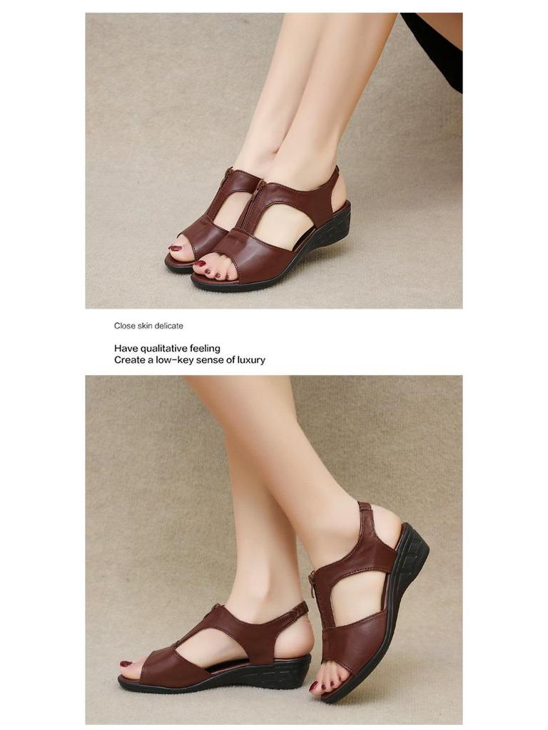 Damen 2021 Europäischer & Amerikanischer Römerstil Keilsandalen mit Fischmaul-Reißverschluss, Atmungsaktives Design