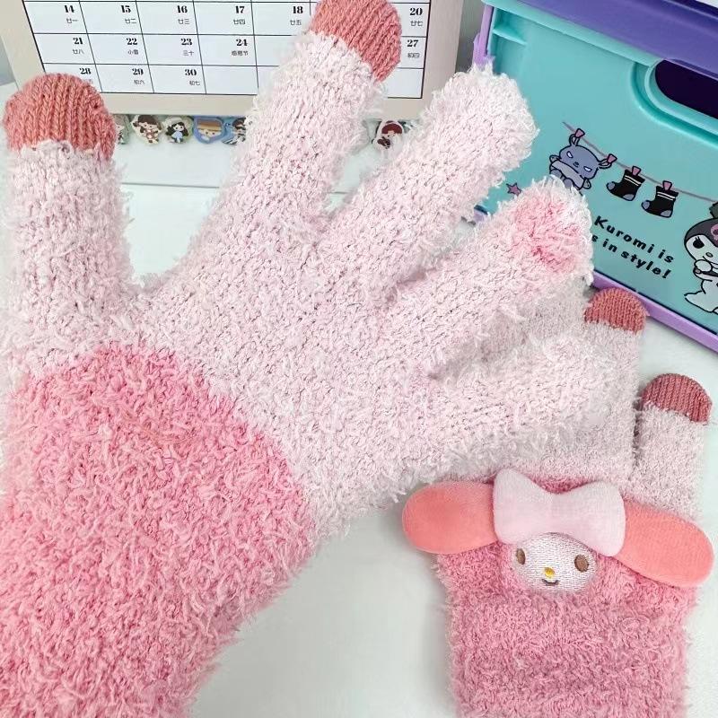 Niedliche Zimthund Melody Kurumi Fingerlose Touchscreen-Handschuhe mit Fleecefutter, Verdickt für Wärme