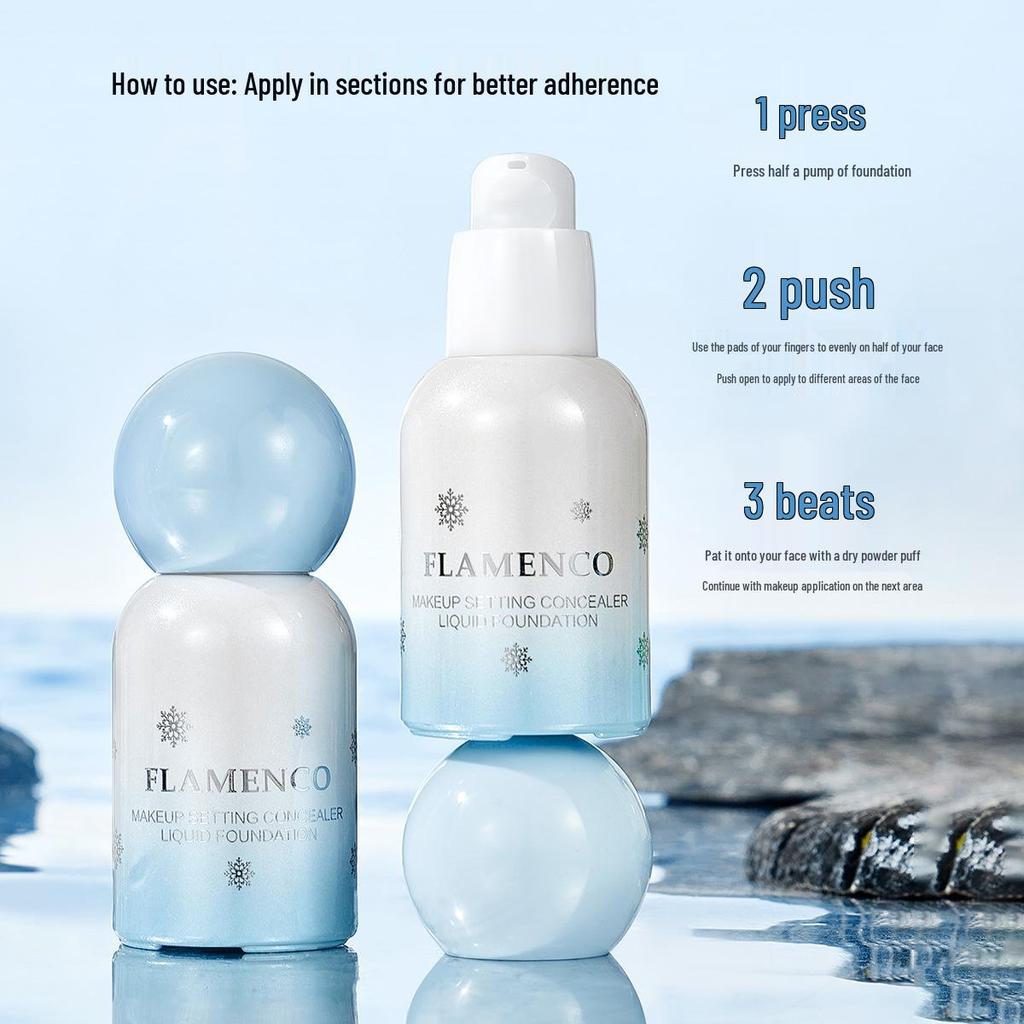 FLAMENCO Long-lasting Lightweight Foundation: Natural Brightening, Smudge-Free for Oily Skin