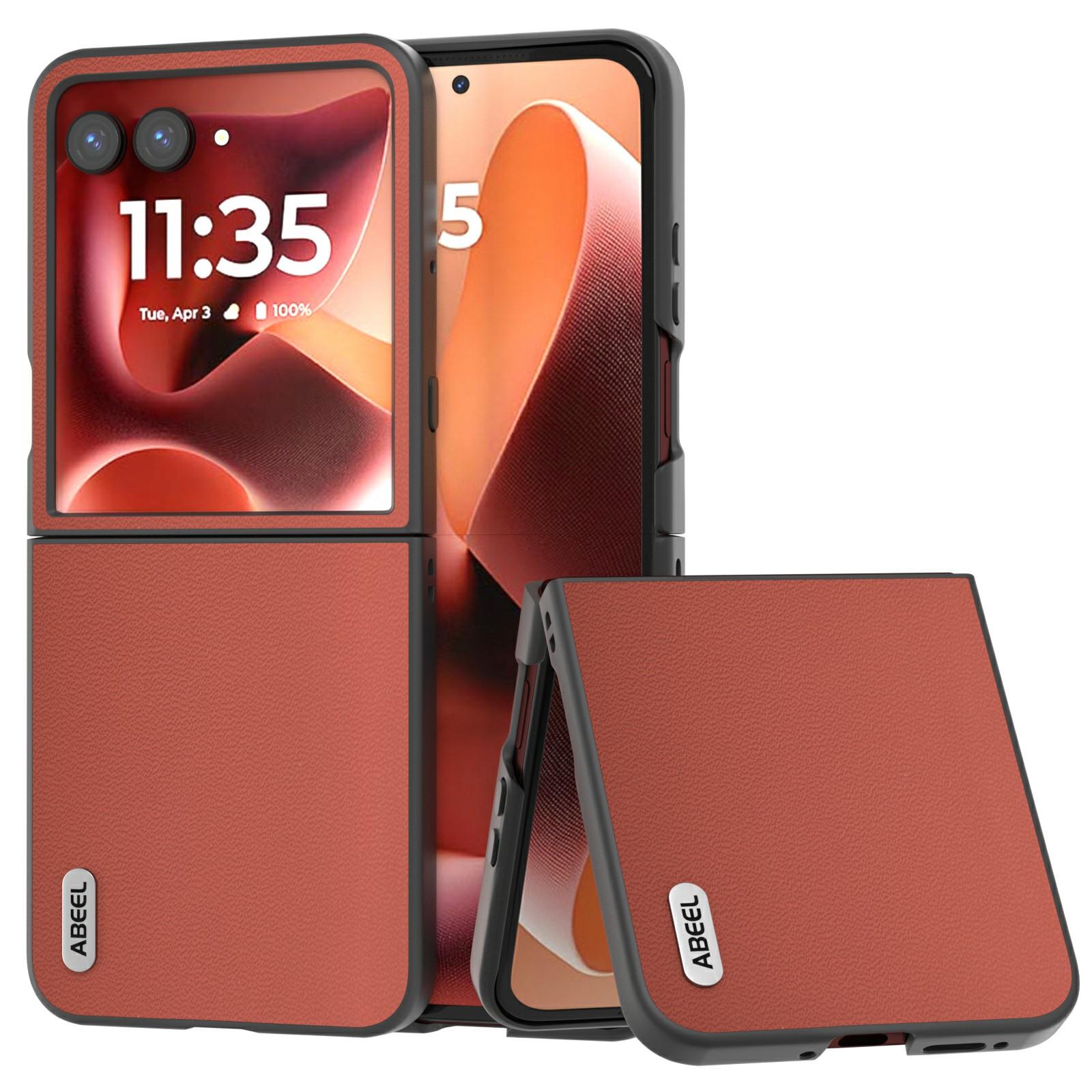 

ABEEL For Motorola Razr 60 Ultra 5G Cell Phone Case Genuine Cow Leather PC Back Cover Wine Red