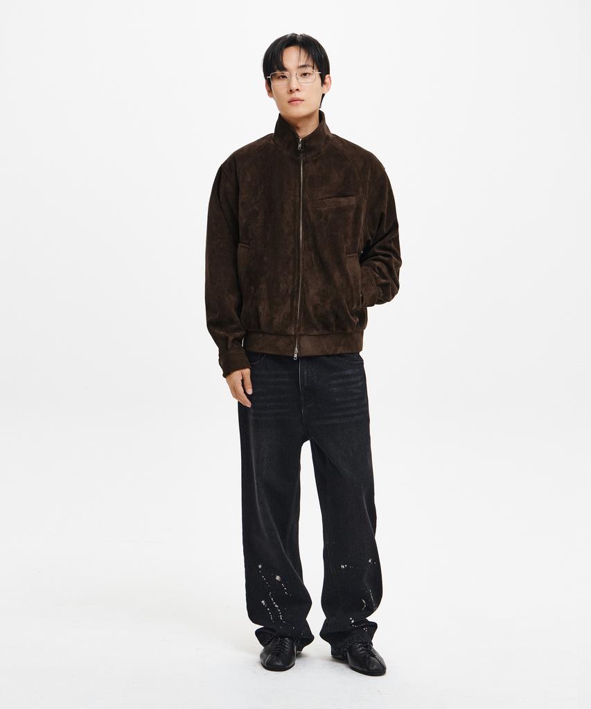 INTEMPOMOOD High-Neck Suede Jacket_Brown