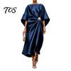 Langer Faltenrock Damen Damen Satin Fledermausärmel Maxikleid, Strassakzent Rundhalsausschnitt Leichtes Sommerkleid Abendparty A-Linie