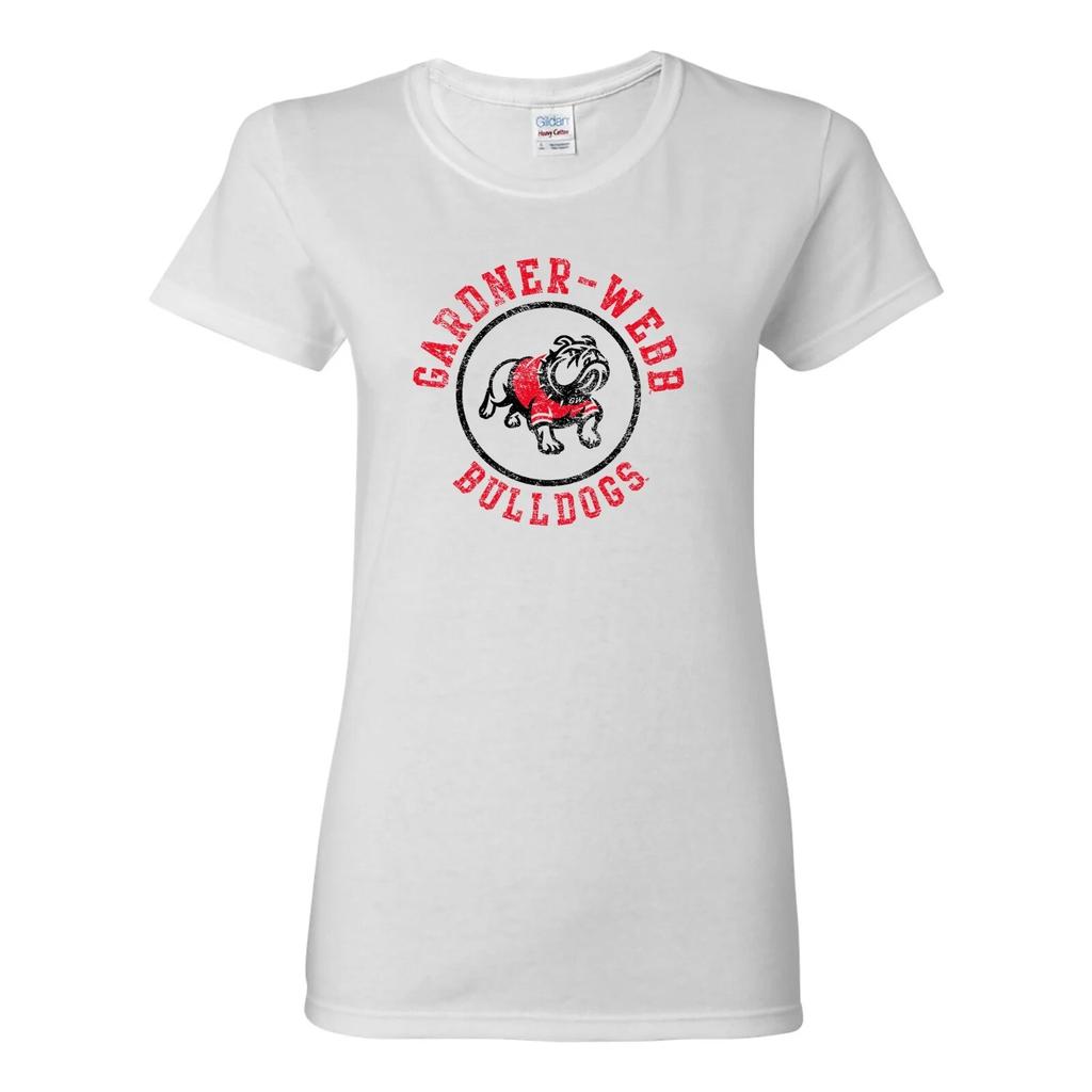 Gardner-Webb Bulldogs Distressed Circle Logo Womens Shirt - White