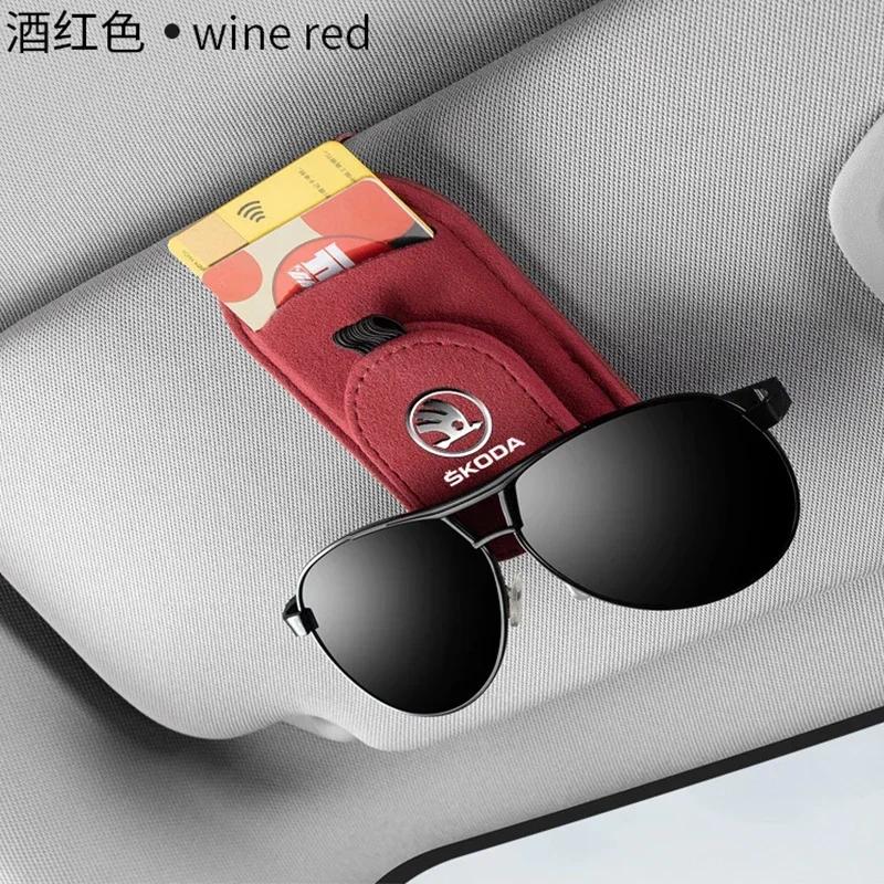 HLLQ9 Multifunction Car Sun Visor Glasses Clip Magnetic Sunglasses Holder for Skoda Karoq Rapid Fabia Kamiq Yeti Octavia Superb Kodiaq