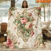 2D Flat Printing Spring and Summer New Arrival European Retro Luxury Gilded Frame Pink Rose Floral Digital Print Blanket, Throw