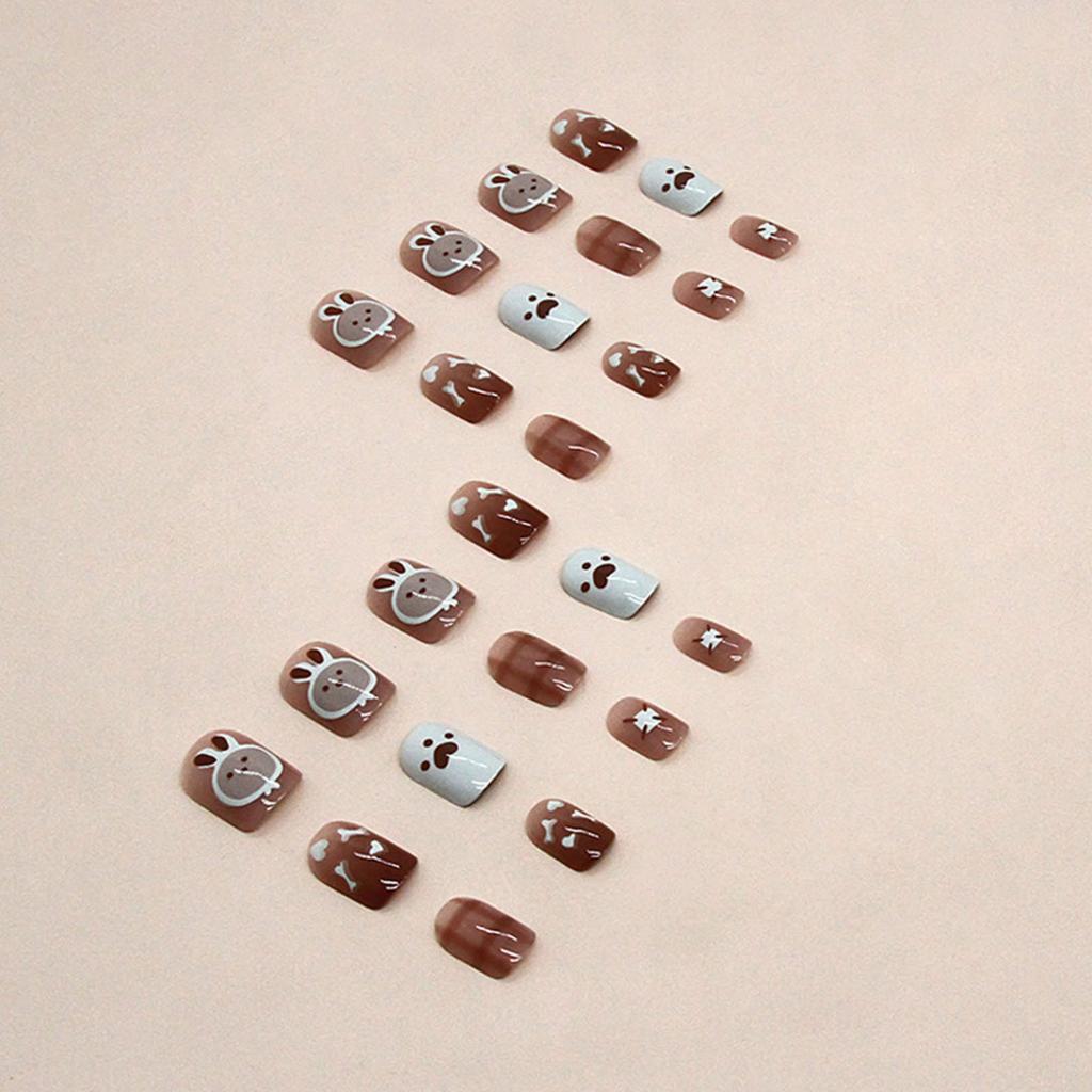 Glossy Cute Press-on Nail Lovely Rabbit Pattern Short Round Natural Nail Tips for Daily Lives Everyday Use