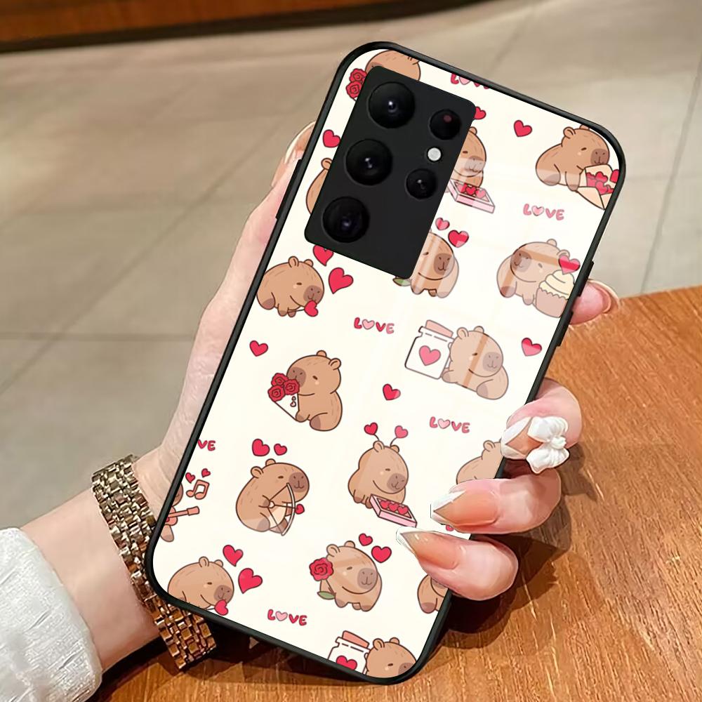 Funny Capybara Phone Case For Samsung S26 S25 Edge Ultra 23 22 21 20 Ultra Plus S24 Fe Glass Cover