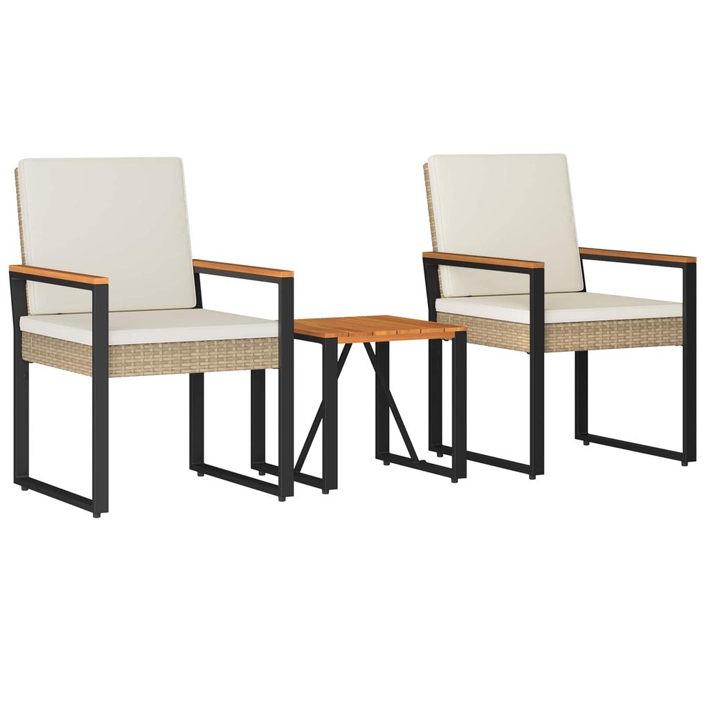 Garden Furniture Set 3 Pcs Beige and Cream Poly Rattan