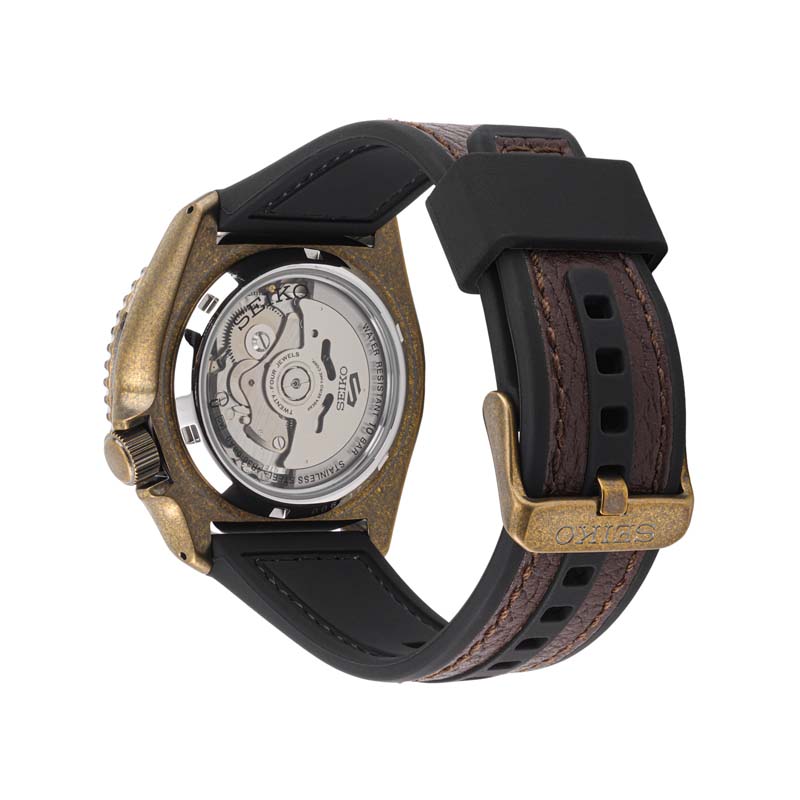 SEIKO 5 Mechanical Movement Artificial Leather Strap Watch Men's Watches Black Dial SRPE80K1