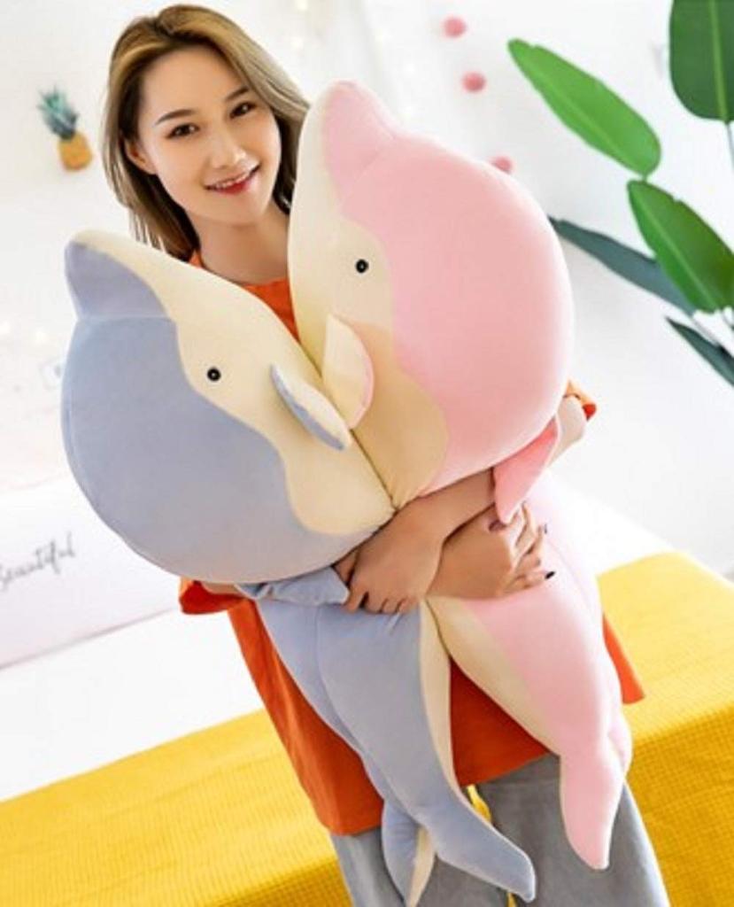 Dolphin Body Pillow - Fluffy and Snuggly, Dream of Swimming with Cute Dolphins In the Ocean (Blue, 70cm)