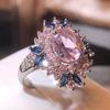 Luxury Engagement Rings For Women Accessories Wedding Band Pink Stone Shiny Champagne AAA Cubic Zirconia Female Ring