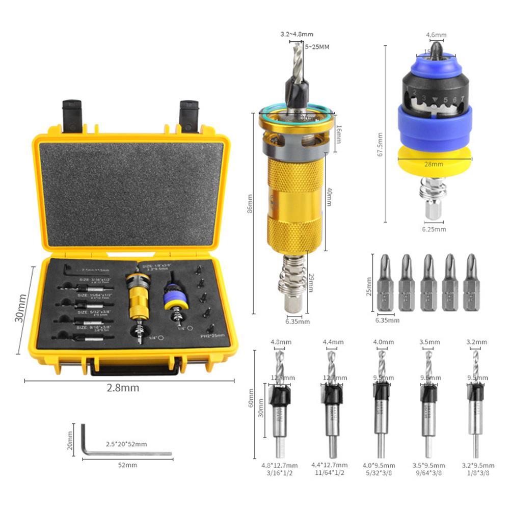 

1Set Adjustable Depth Stop Counterbore Drill Bit Set With A Rotating Depth Adjustment Ring Precision Woodworking Tools золотий