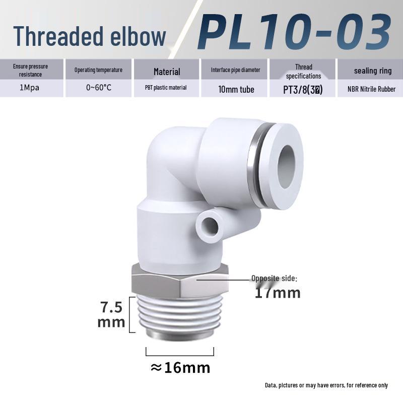 Zhuoji Pneumatic Quick Connect Elbow Fitting PL8-02/4-M5/6-01/10-03/1
