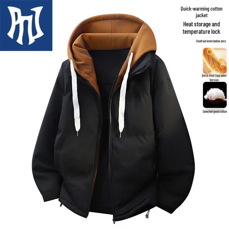 PNJ Men s Faux Two-Piece Hooded Winter Cotton Jacket L чёрный