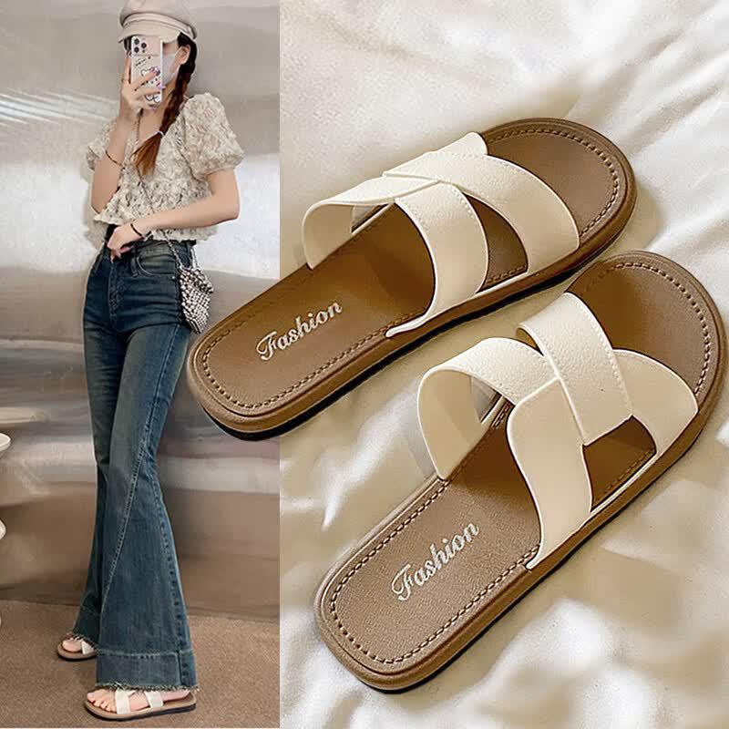 FOOTOPPO Women s Flat Cross-Strap Beach Slippers 36-37