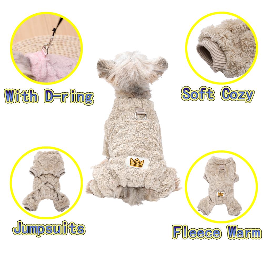 Winter Fleece Warm Dog Cloth Winter Soft Cozy Puppy Jumpsuit Plush Winter D-ring Overall For Small Medium Pet Vest Coat for Cat
